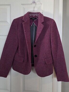 MaxMara Weekend Burgundy Wine Tweed 100% Virgin Wool Blazer 10
